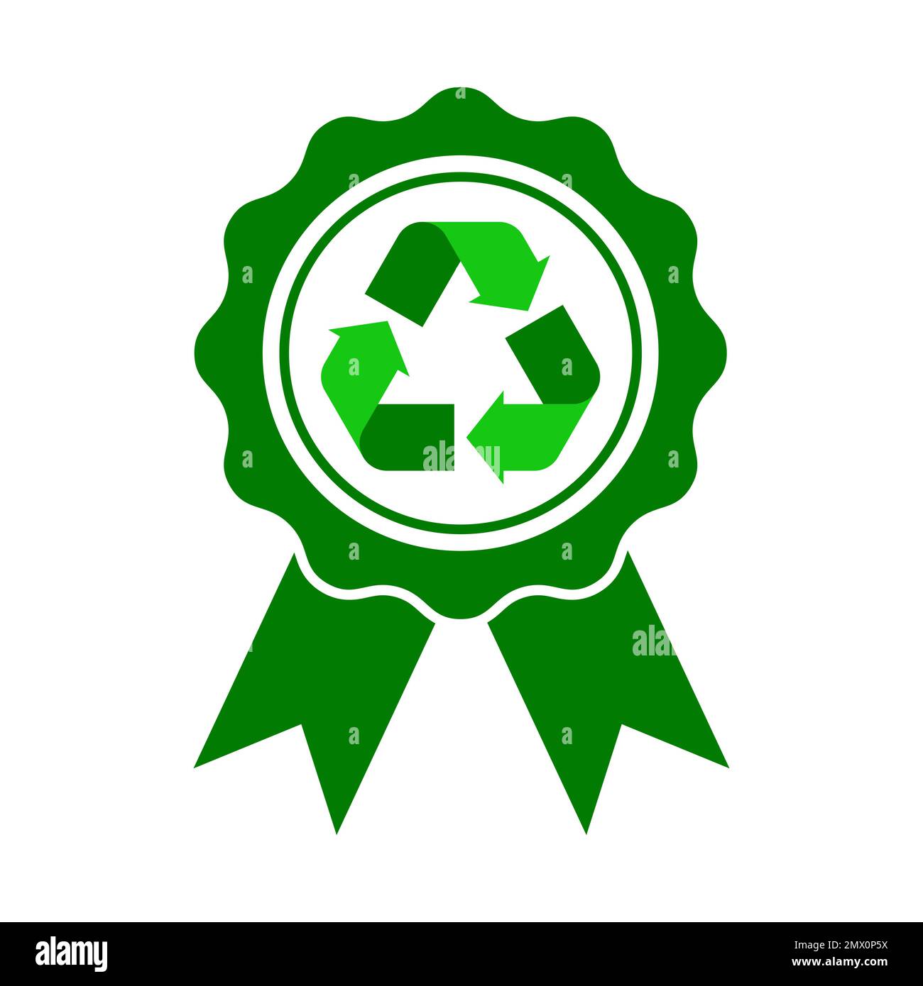 Recycle award ribbon. Green badge with a recycle sign. Seal with a