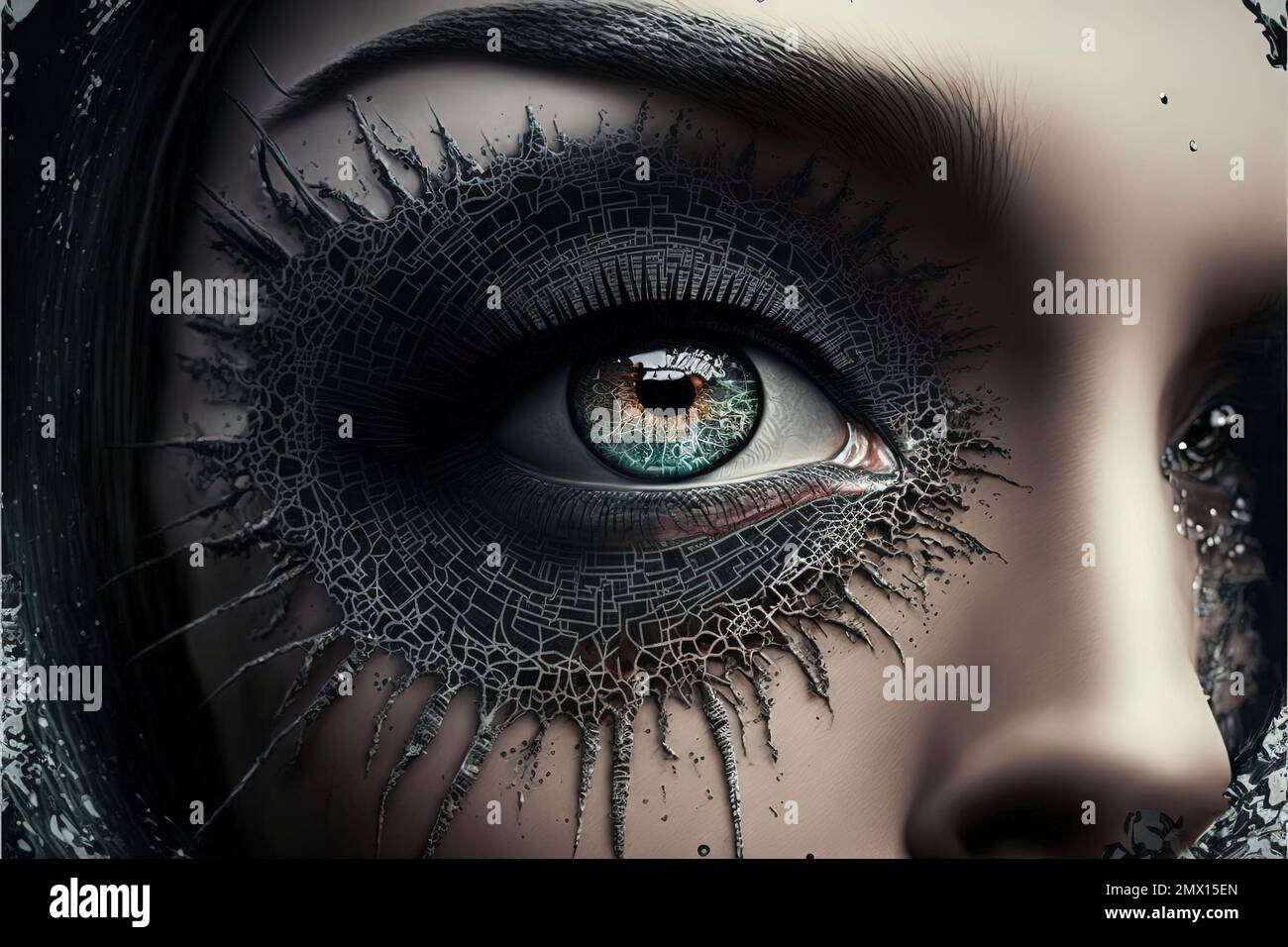 Close up mascara eye maquillage of the future steampunk cyberpunk detail illustration generative ai Stock Photo