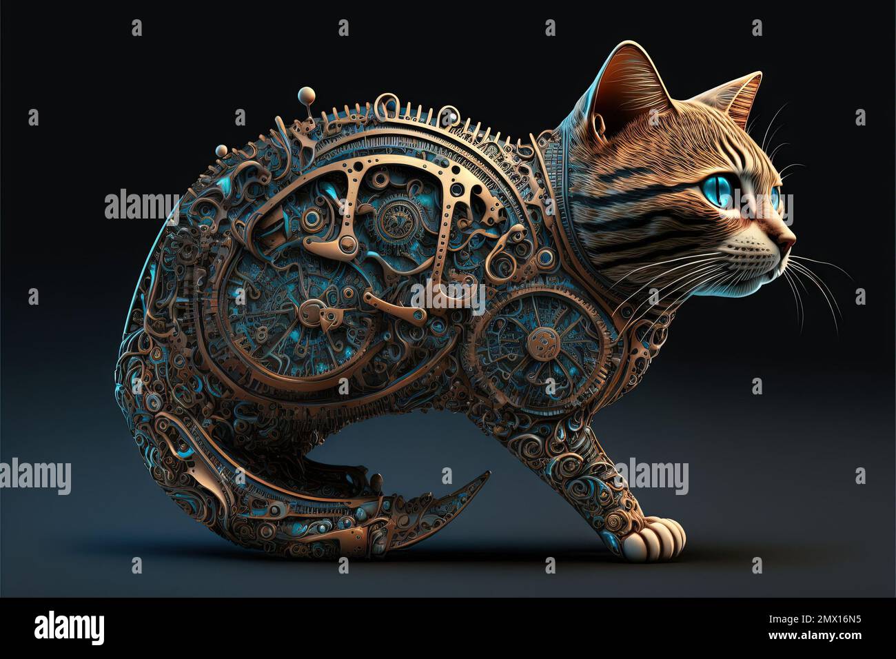 cute funny kitten time travelling machine cat illustration generative ai Stock Photo