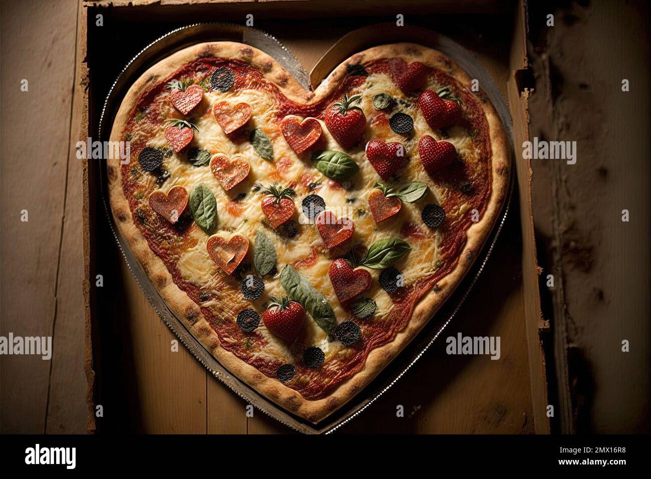 The Heart love pizza red big Love Valentine day concept illustration generative ai Stock Photo