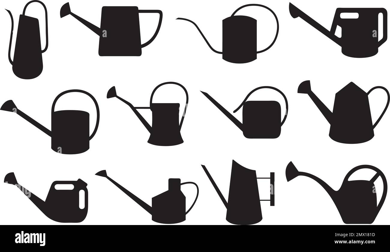 Illustration of different watering cans isolated on white Stock Vector