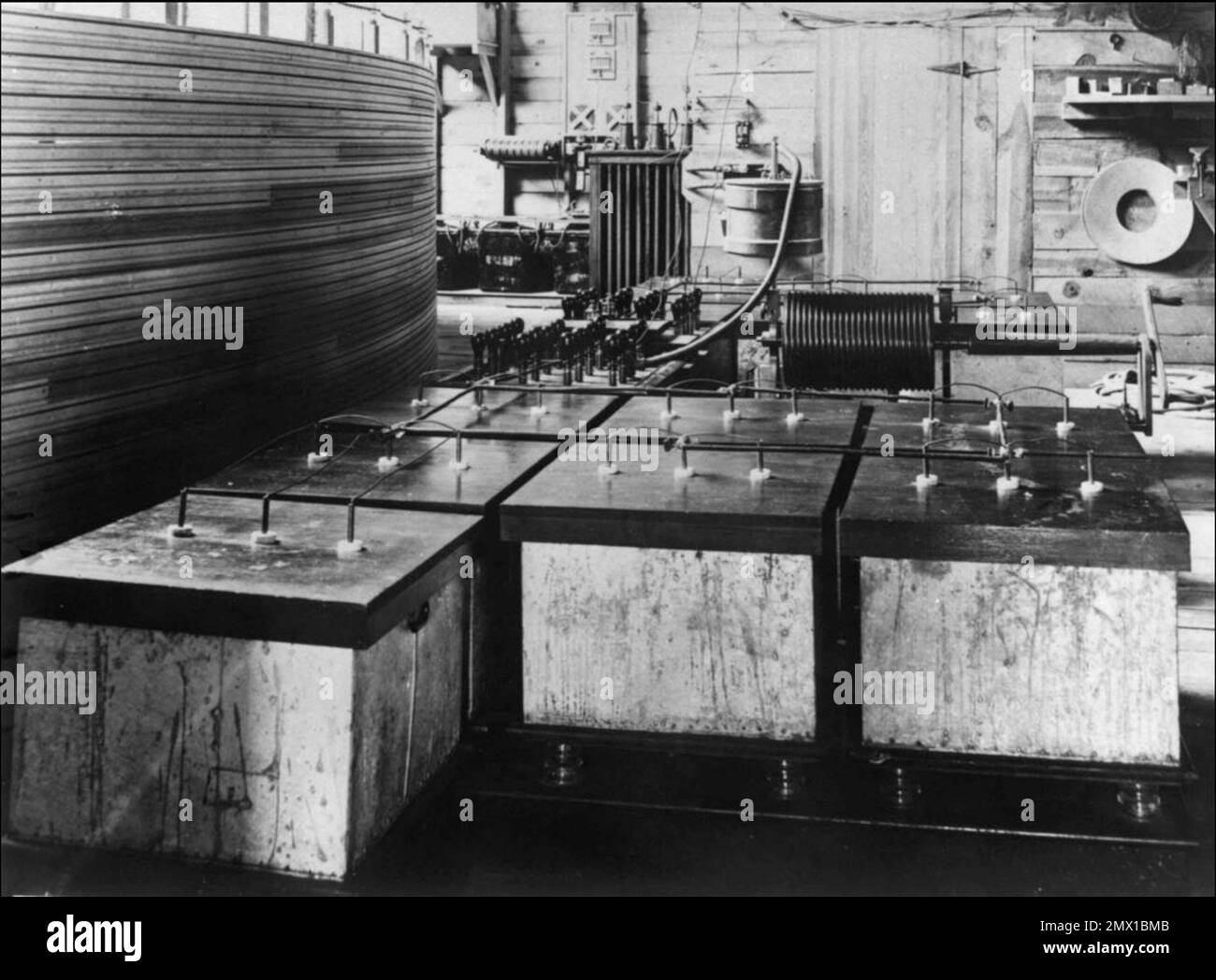 Primary circuit, showing oil capacitor bank Stock Photo Alamy
