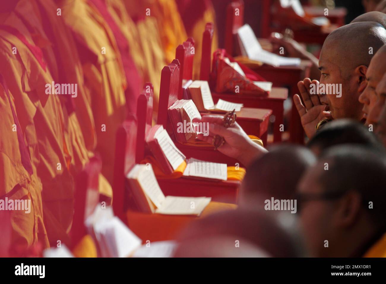 Buddhist monks perform rituals during the purification ceremony of ...