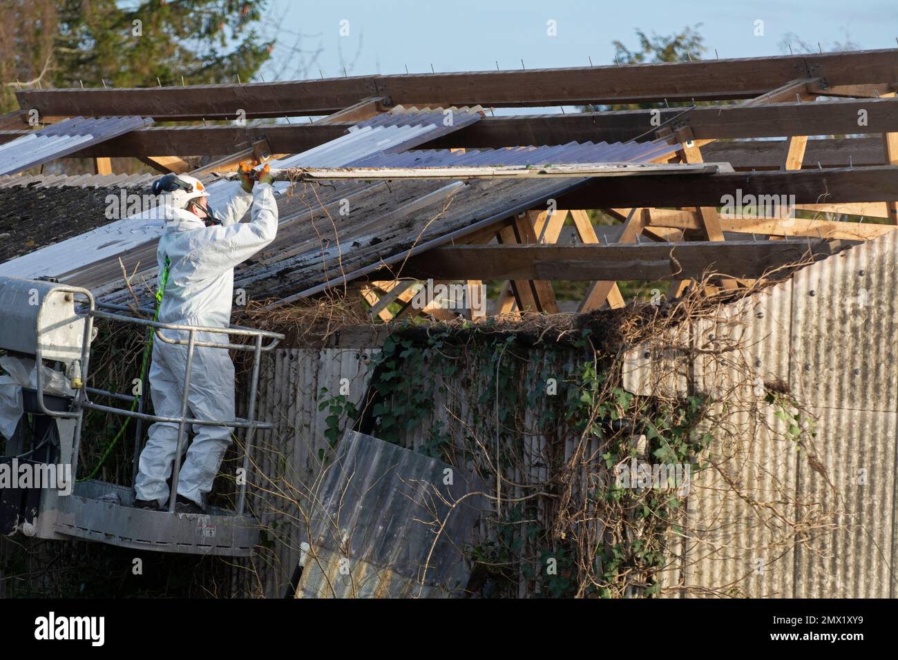 Removing aspestos from a roof, UK Stock Photo