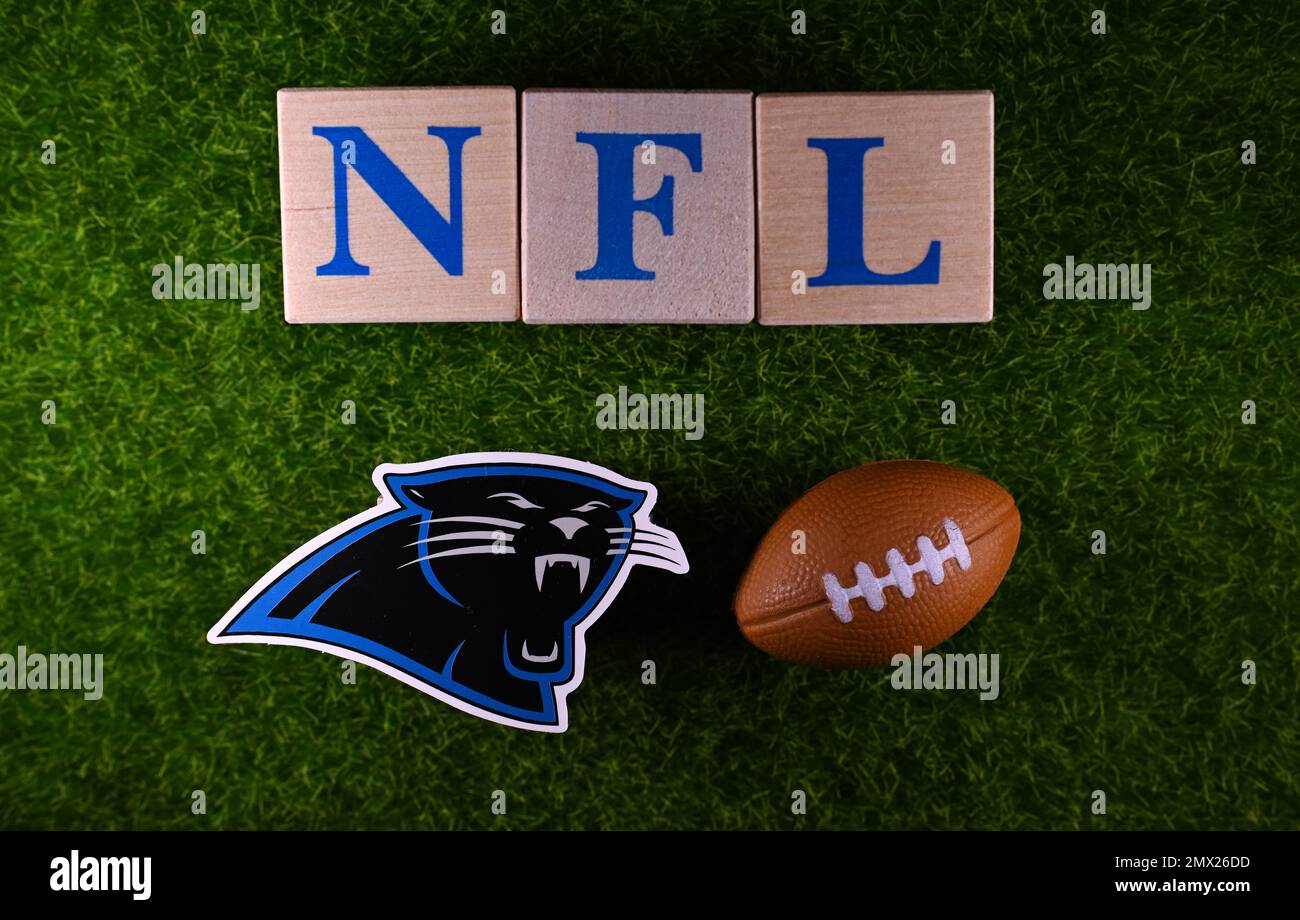 Detroit Lions professional american football club, silhouette of NFL  trophy, logo of the club in background Stock Photo - Alamy