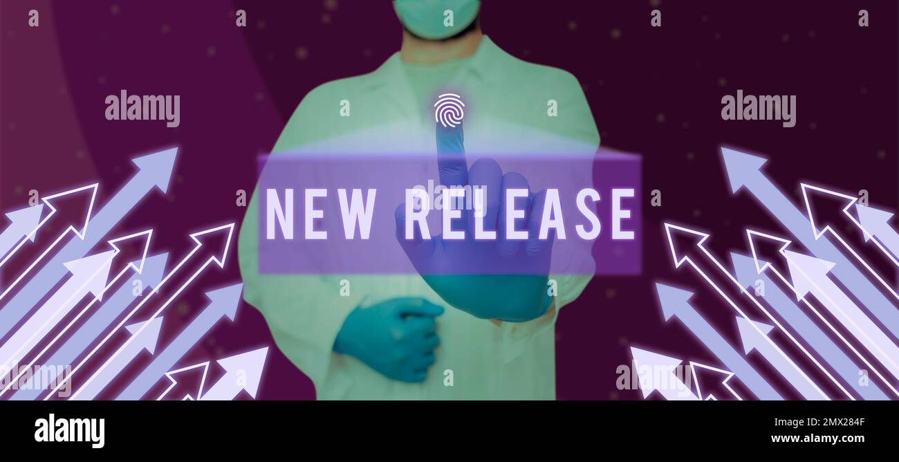 Writing displaying text New Release. Business showcase announcing ...