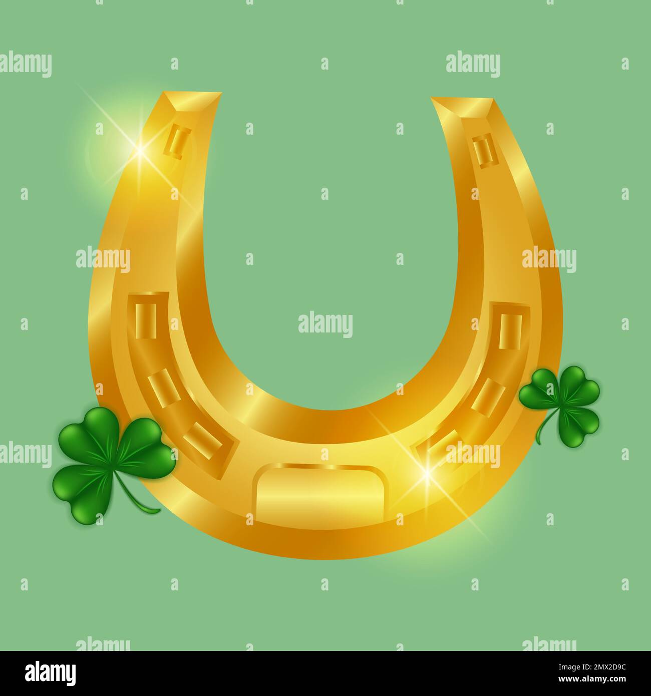 Lucky horseshoe and clover. Golden shiny horseshoe with clover shamrock