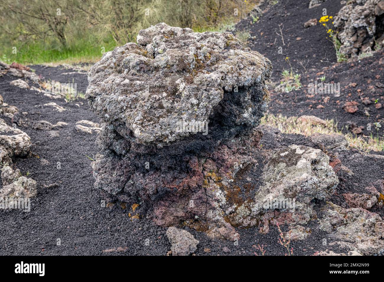 A 'hornito' on an old lava flow (1928) on Mount Etna, Sicily. They are formed by lava being forced upwards through the crust of a lava flow Stock Photo