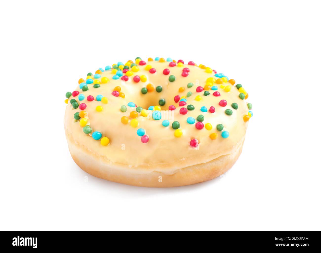 Sweet delicious glazed donut on white background Stock Photo - Alamy