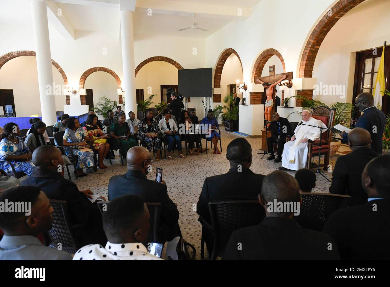 Kinshasa, Gongo. 02nd Feb, 2023. Italy, Congo, 2023/2/2. Pope Francis Meeting with Youth and Catechists during his Apostolic Journey in Kinshasa, Democratic Republic of Congo (DRC). Pope Francis is making a six-day trip to Africa that will include South Sudan. Photograph by Vatican Media/Catholic Press Photo. RESTRICTED TO EDITORIAL USE - NO MARKETING - NO ADVERTISING CAMPAIGNS Credit: Independent Photo Agency/Alamy Live News Stock Photo