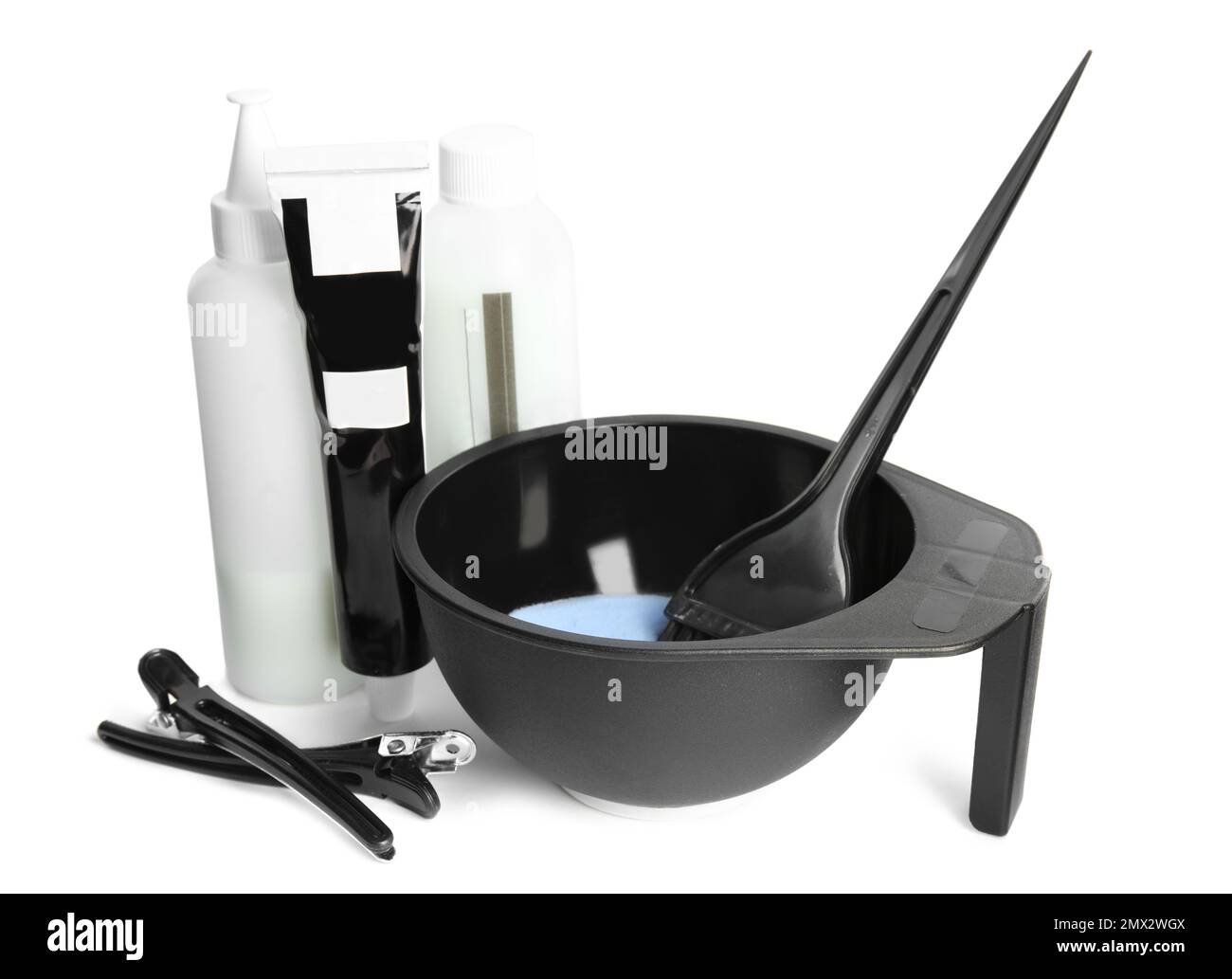 Professional tools for hair dyeing on white background Stock Photo Alamy