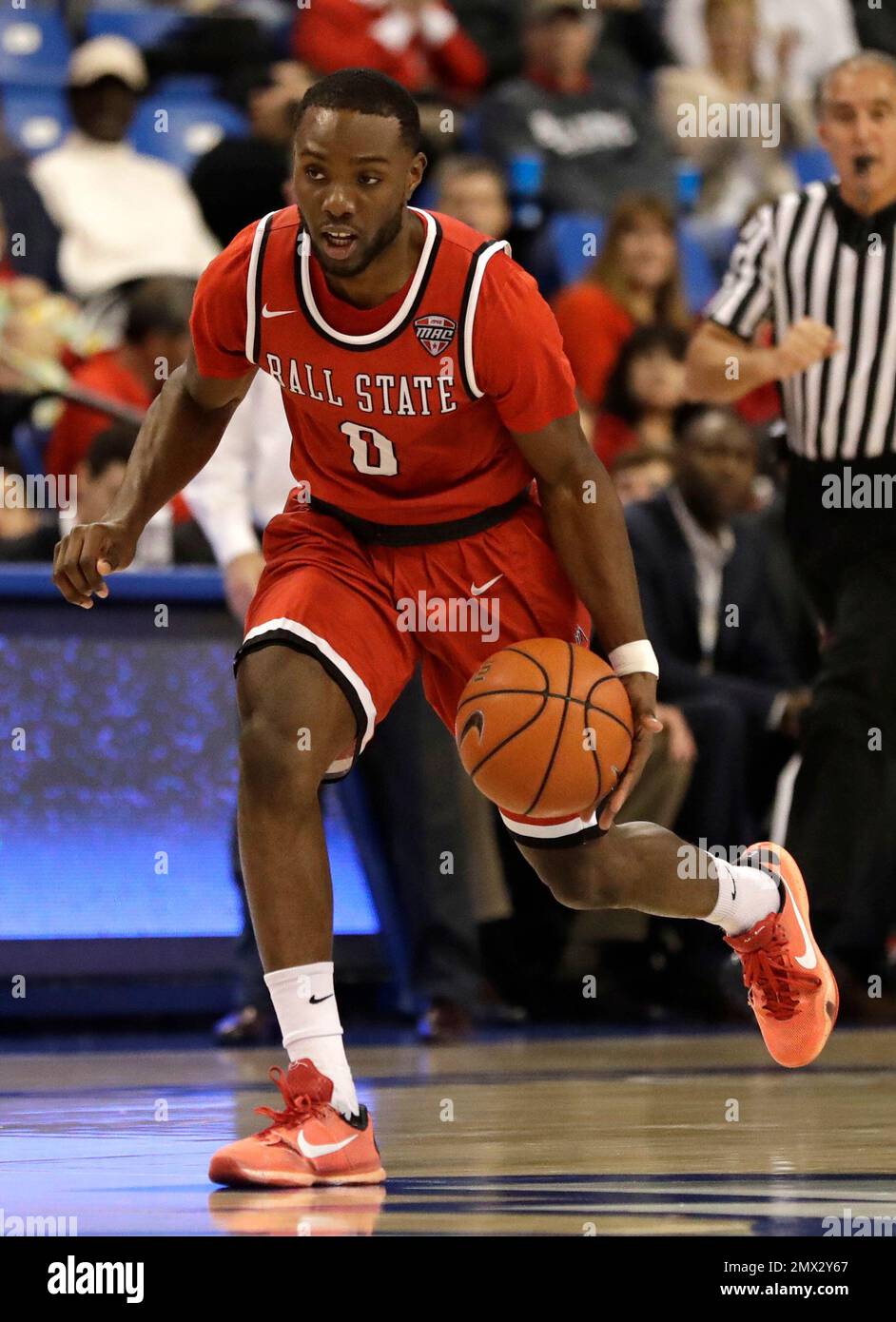 Ball State's Francis Kiapway brings the ball down the court during the ...