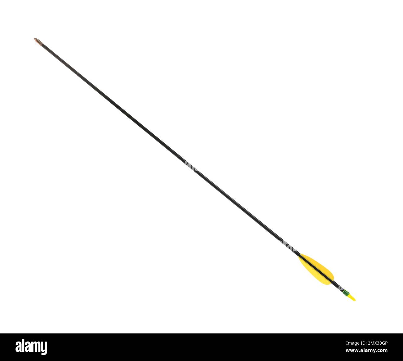 Plastic black arrow isolated on white. Professional archery equipment