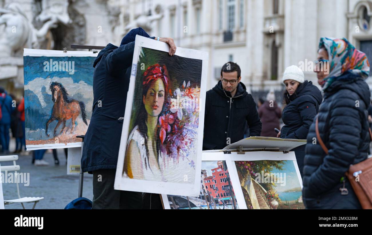 people who look at the paintings of an artist who sells his works on