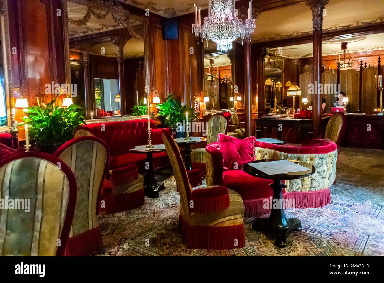 Paris, France, inside Empty Lounge Room in Luxury Hotel Costes, Fancy
