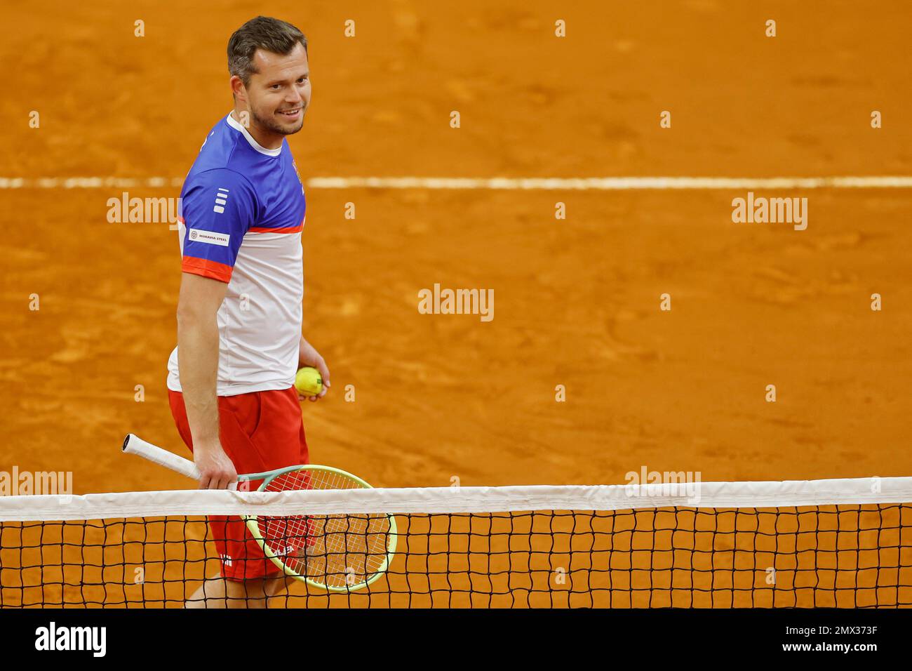 Tennis player Adam Pavlasek of Czech team in action during the training  session prior to the Davis Cup tennis tournament qualification against  Portuga Stock Photo - Alamy