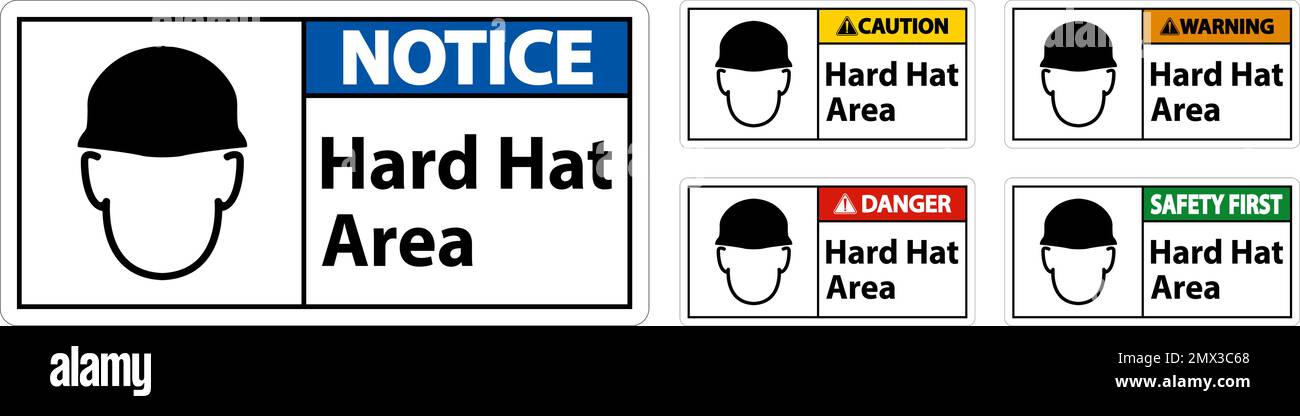 Hard Hat Protection Required Area Sign On White Background Stock Vector ...