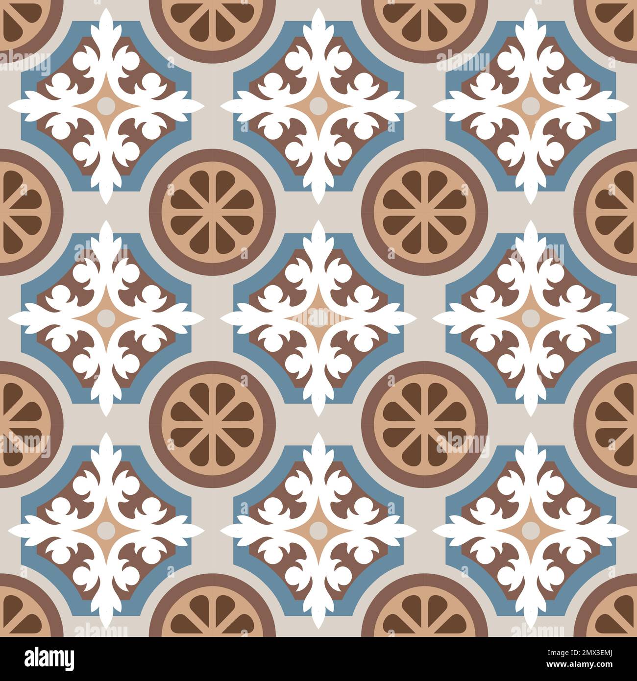 Mediterranean floor tiles with floral pattern. Seamless vector