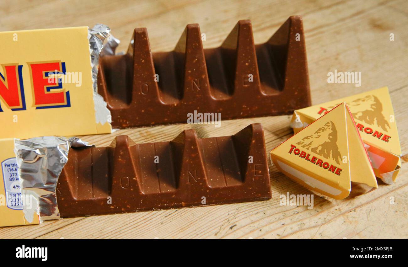 In this photo illustration two bars of the Toblerone Swiss chocolate