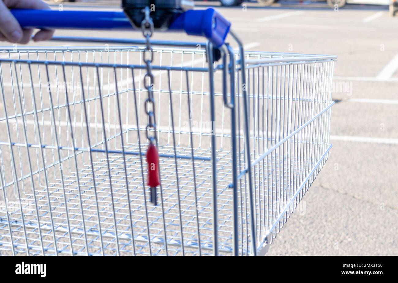 many trolley shopping cart with coin lock anti theft system Stock Photo Alamy