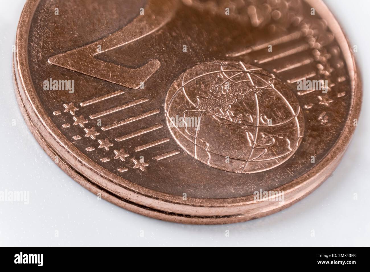Macro partial image of a 2 cent euro coin. Image filling, with high depth focus isolated for white background Stock Photo