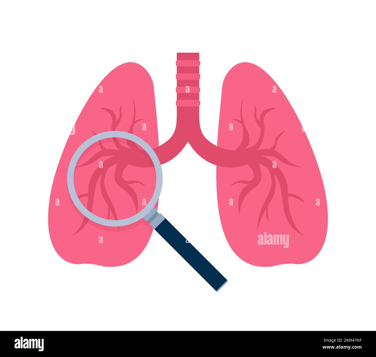 Lung inspection icon. Lung with magnifier searching. Lung cancer
