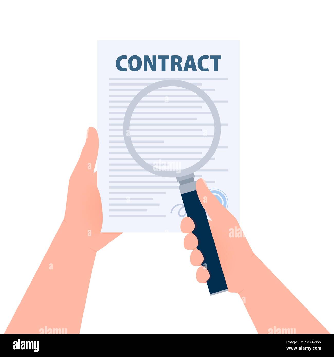 Contract review document form. Sign contract. Vector illustration. Stock Vector