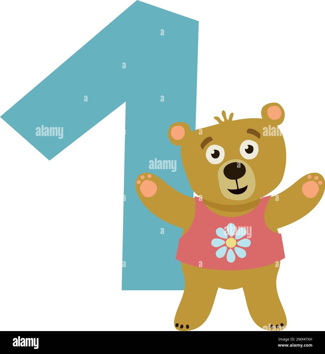 First birthday decoration. Teddy bear with age number Stock Vector