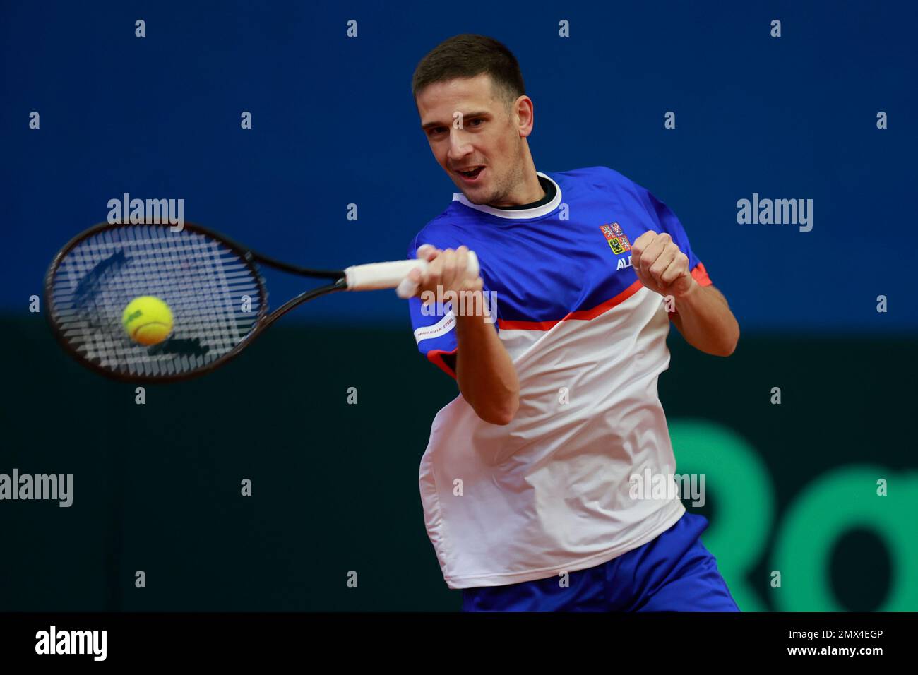 Tennis player Vit Kopriva of Czech team in action during the training  session prior to the Davis Cup tennis tournament qualification against  Portugal Stock Photo - Alamy