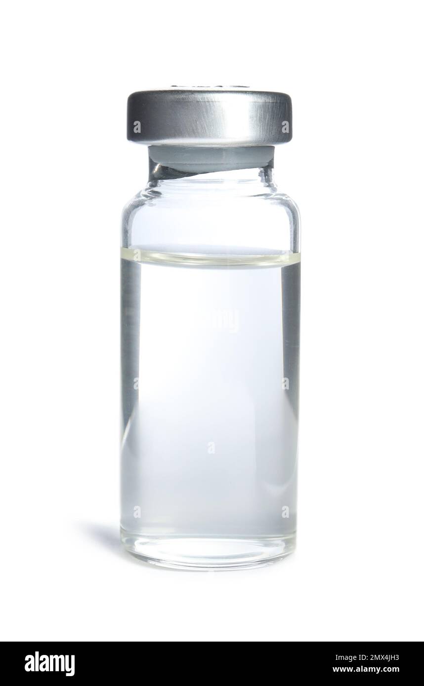 Vial with medication isolated on white. Vaccination and immunization ...