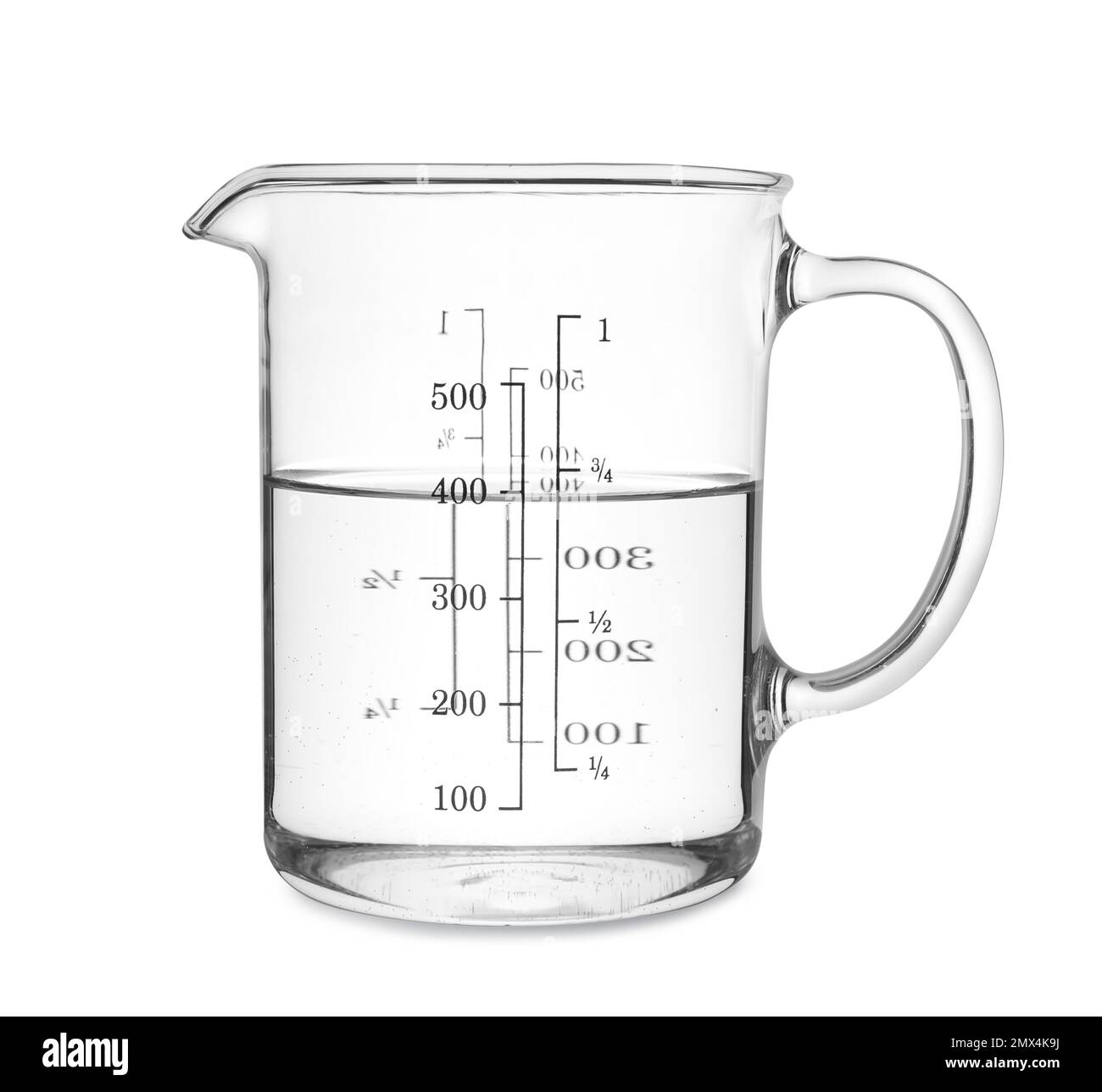 Measuring cup with clear water isolated on white Stock Photo