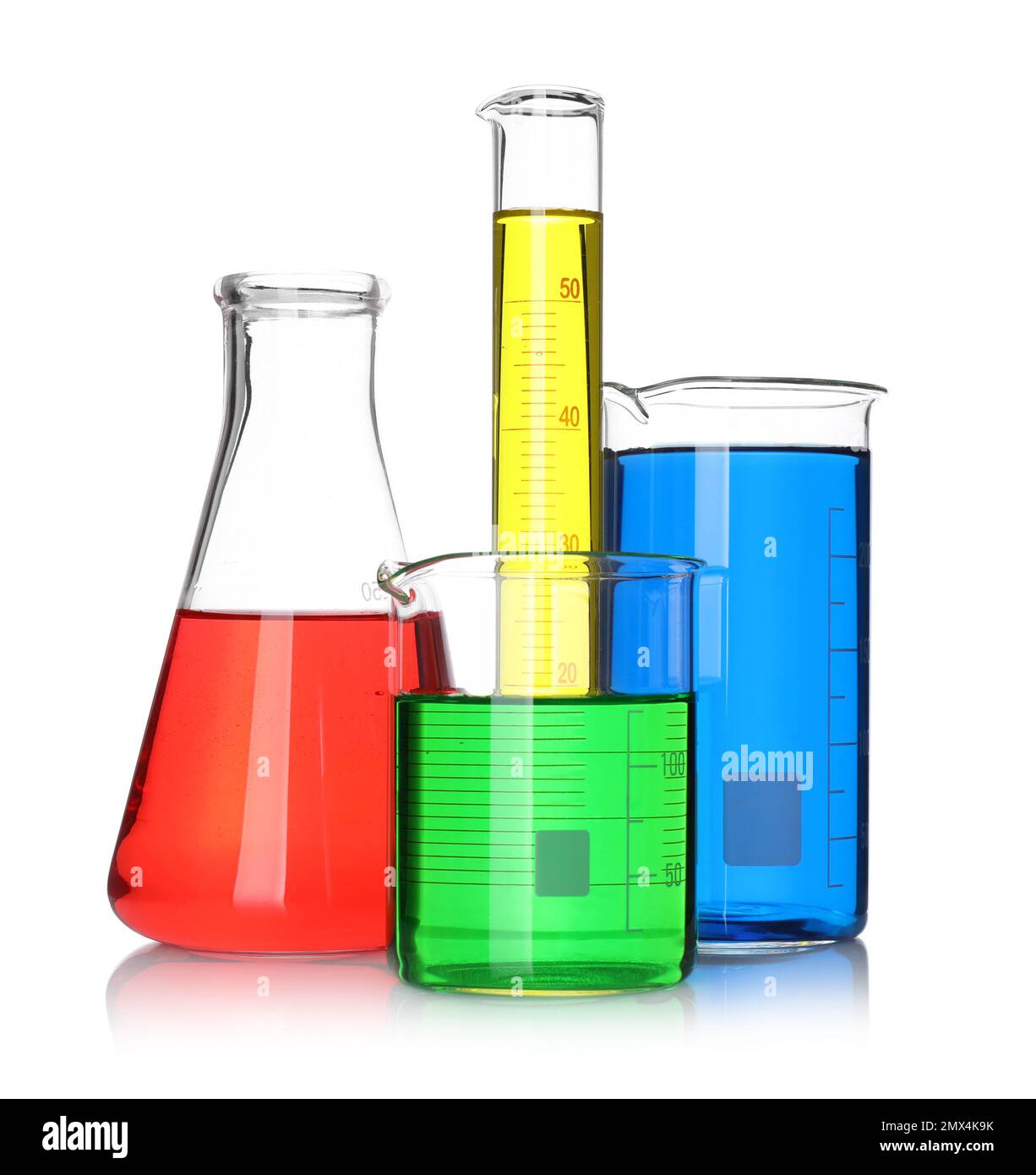 Laboratory glassware with samples on white background Stock Photo Alamy