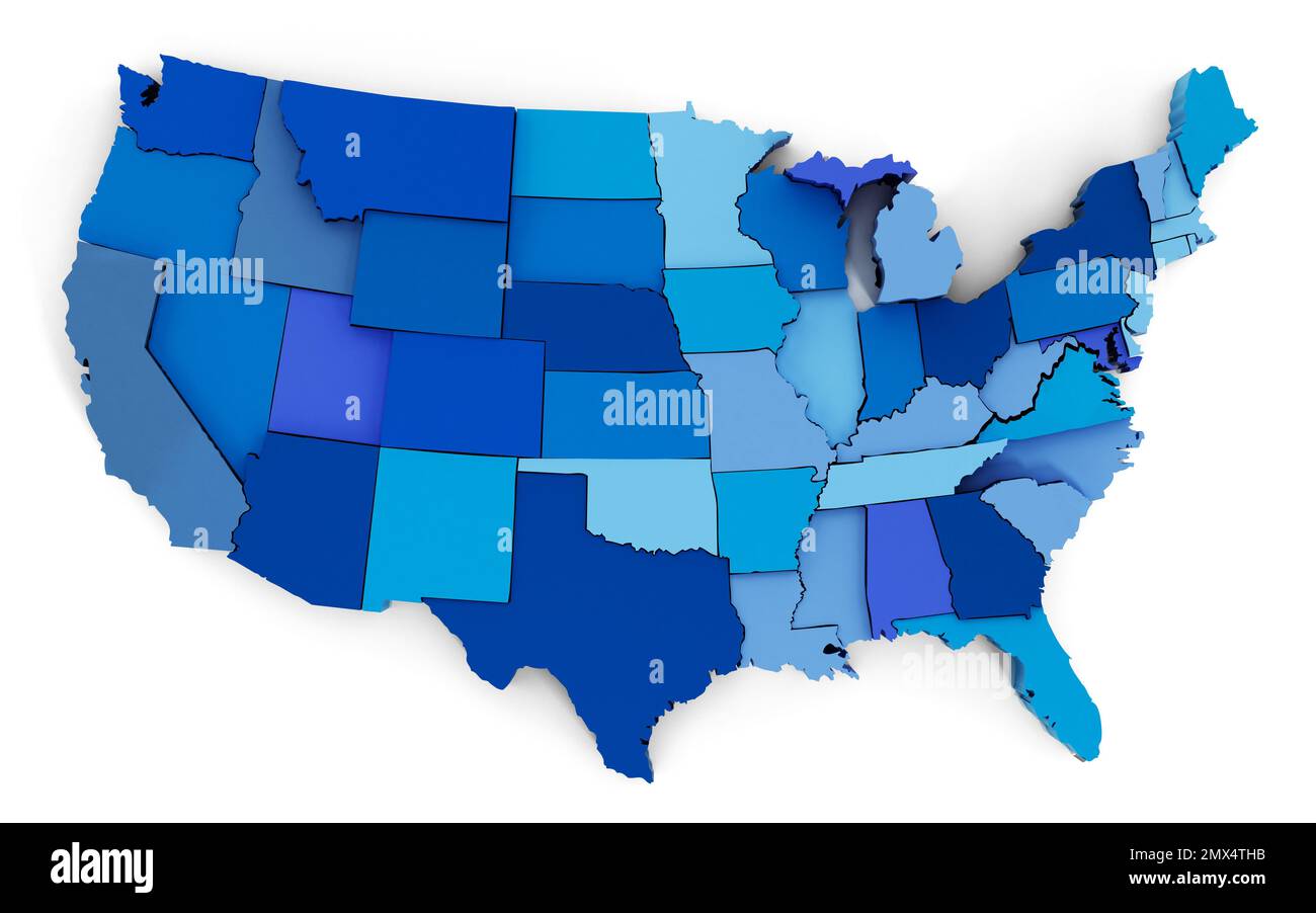 United states map alaska and hawaii - 3d Usa Map With States 3d Illustration 2MX4THB 