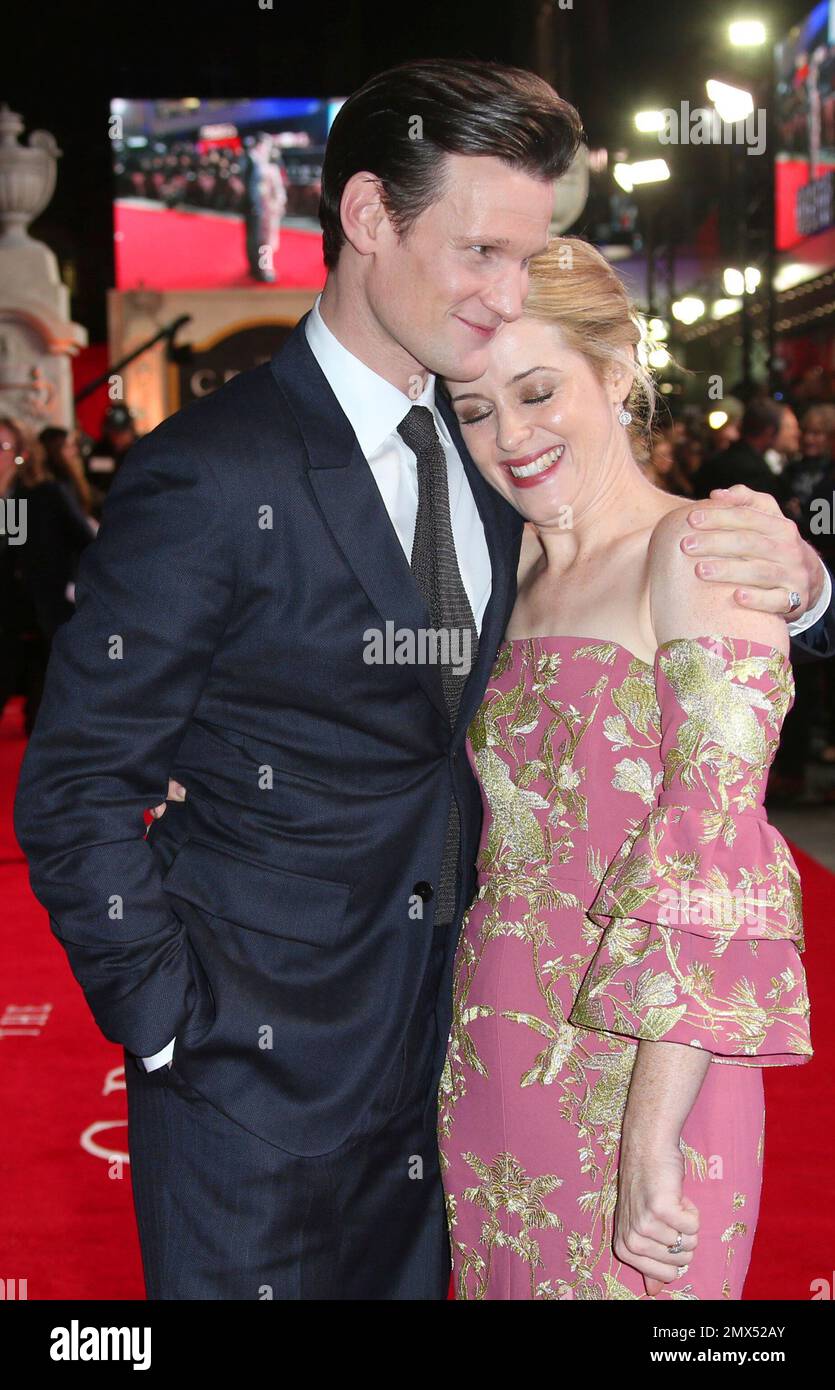 Claire Foy (left) and Matt Smith attending the season two premiere of The  Crown at the Odeon, Leicester Square, London Stock Photo - Alamy