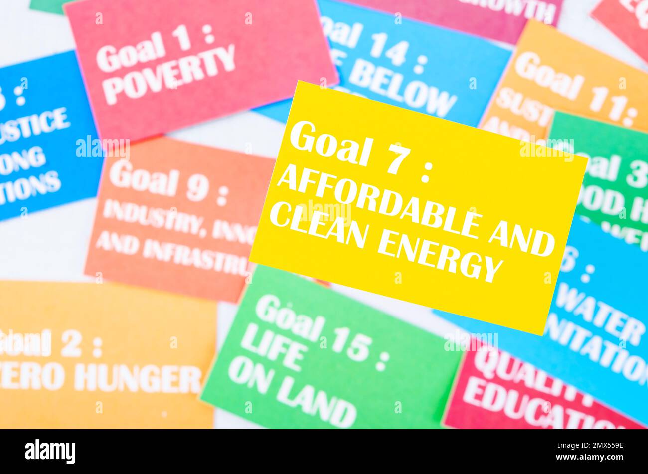 Goal 7 : Affordable and clean energy. The SDGs 17 development goals environment. Environment Development concepts. Stock Photo