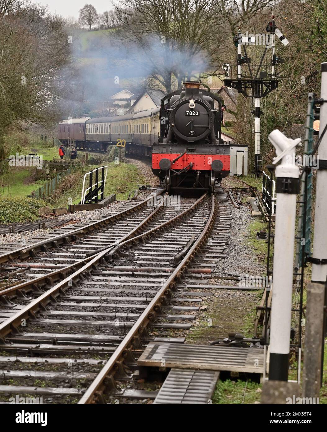 GWR Manor Class No 7820 Dinmore Manor arriving at Buckfastleigh on the