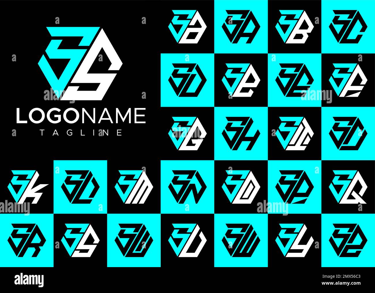 Set of hexagon S letter logo design. Modern letter S logo template ...