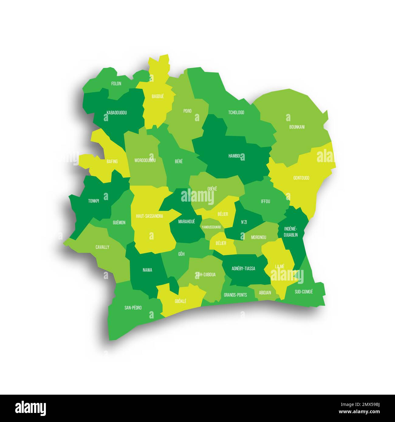 Ivory Coast political map of administrative divisions Stock Vector