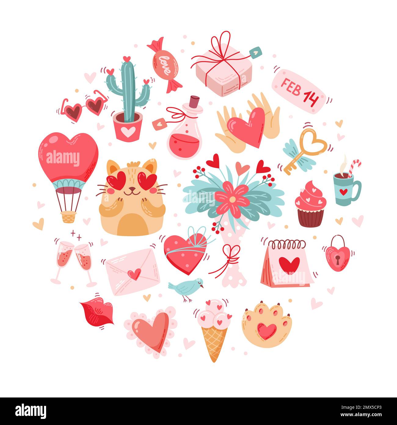 Valentine s day cute elements set. wedding and love concept. Vector  illustration in flat cartoon style Stock Vector Image & Art - Alamy