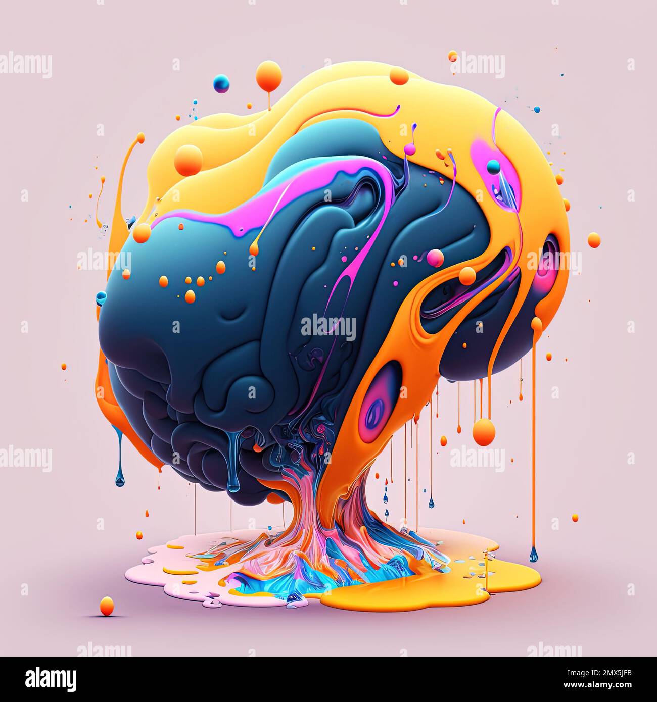 Liquids mixing in dynamic flow forming round shapes with vivid structure. Computer generated