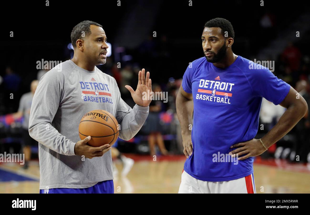 Detroit Pistons Assistant Coach Malik Allen, helps center Andre