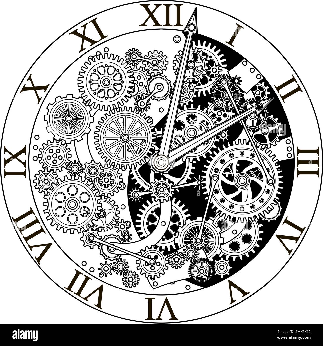 Retro clock mechanism. Clockwork illustration. Vintage gears Stock Vector