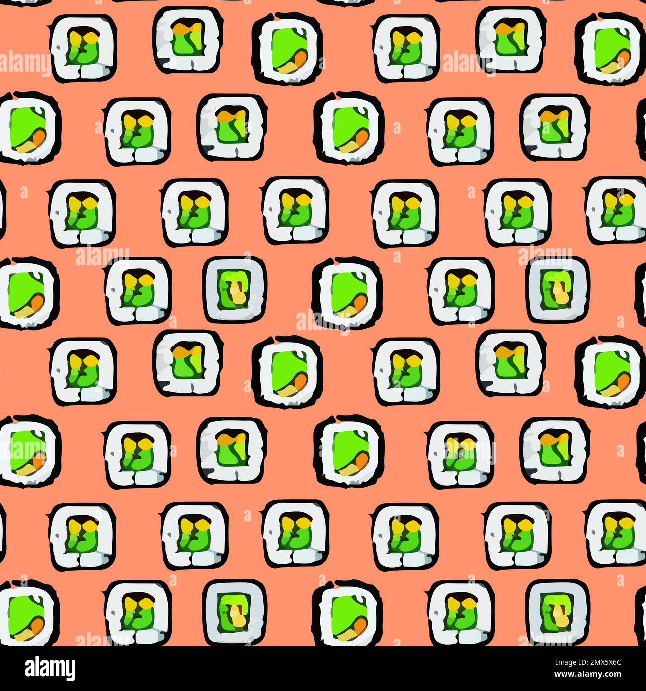 Cute seamless pattern with sushi and salmon in cartoon style Stock ...