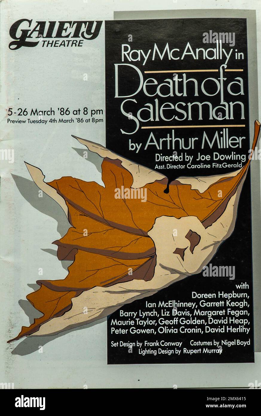 The 1986 programme for Arthur Miller’s, Death of a Salesman, starring Ray McAnally in The Gaiety Theatre, Dublin, Ireland. Stock Photo