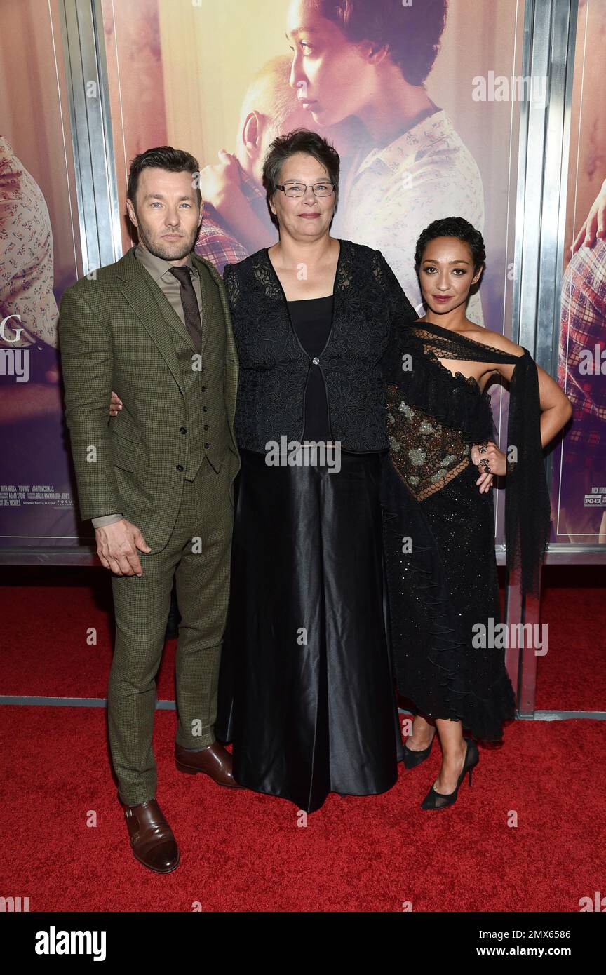 Actor Joel Edgerton, left, Peggy Loving, the daughter of Richard and