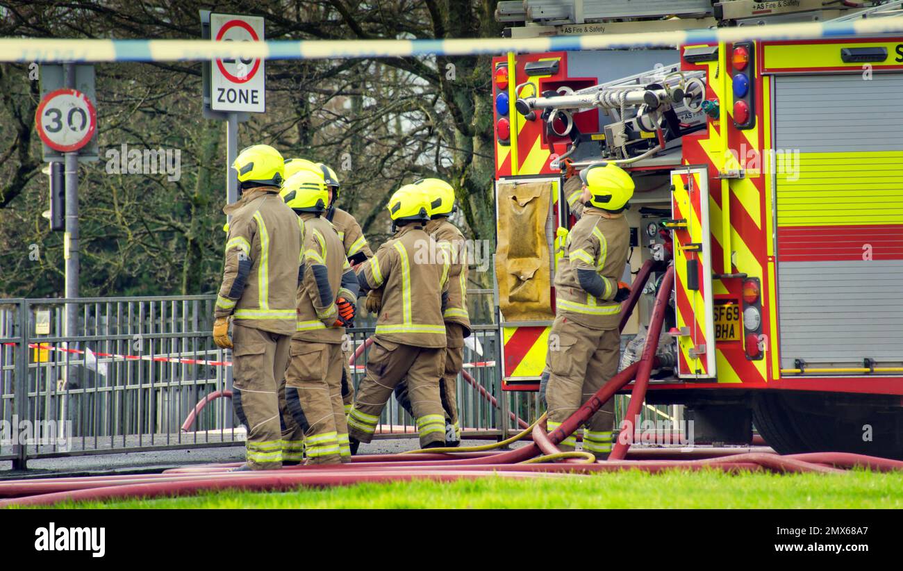 Glasgow, Scotland, UK 2nd February, 2023. Police investigate  Freddie's food club fire on great western road as they tape off a large area and the fire chiefs start their investigation to determine how it started. Credit Gerard Ferry/Alamy Live News Stock Photo