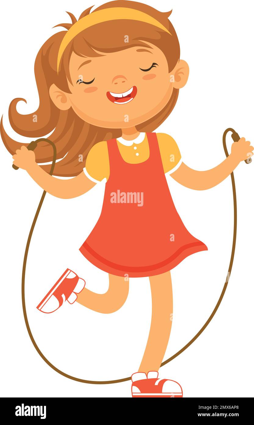 Happy girl jumping with skipping rope. Cartoon kid Stock Vector Image & Art Alamy
