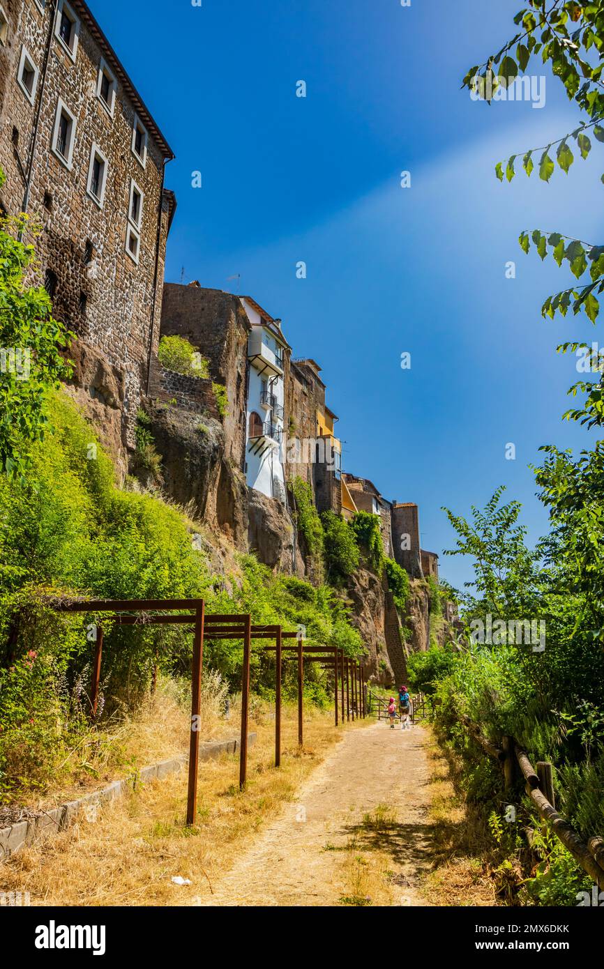 The small medieval village of Corchiano, in the province of Viterbo, in Lazio. The ancient village overlooks the Rio Fratta gorge. The old stone and b Stock Photo