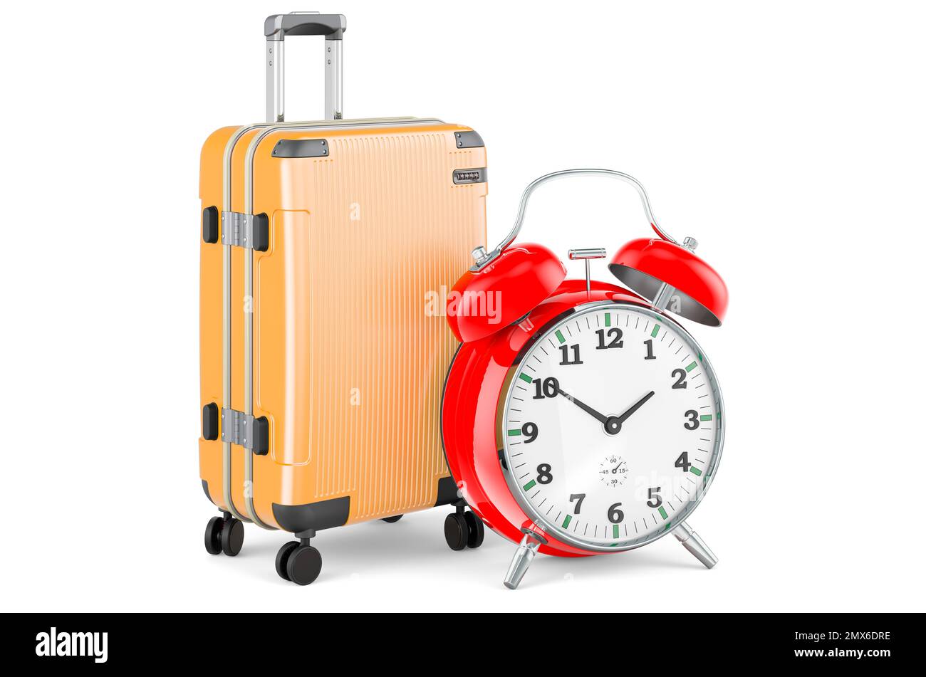 Luggage with alarm clock. 3D rendering isolated on white background ...