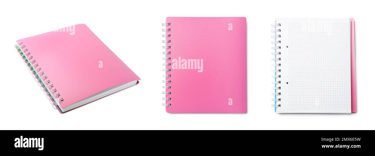 Set of notebooks on white background. Banner design Stock Photo Alamy